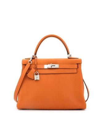 Pre-Owned HERMÈS - Kelly 28 Handbag Orange Clemence with Palladium Hardware