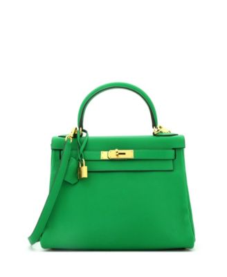 Pre-Owned HERMÈS - Kelly 28 Handbag Green Clemence with Gold Hardware