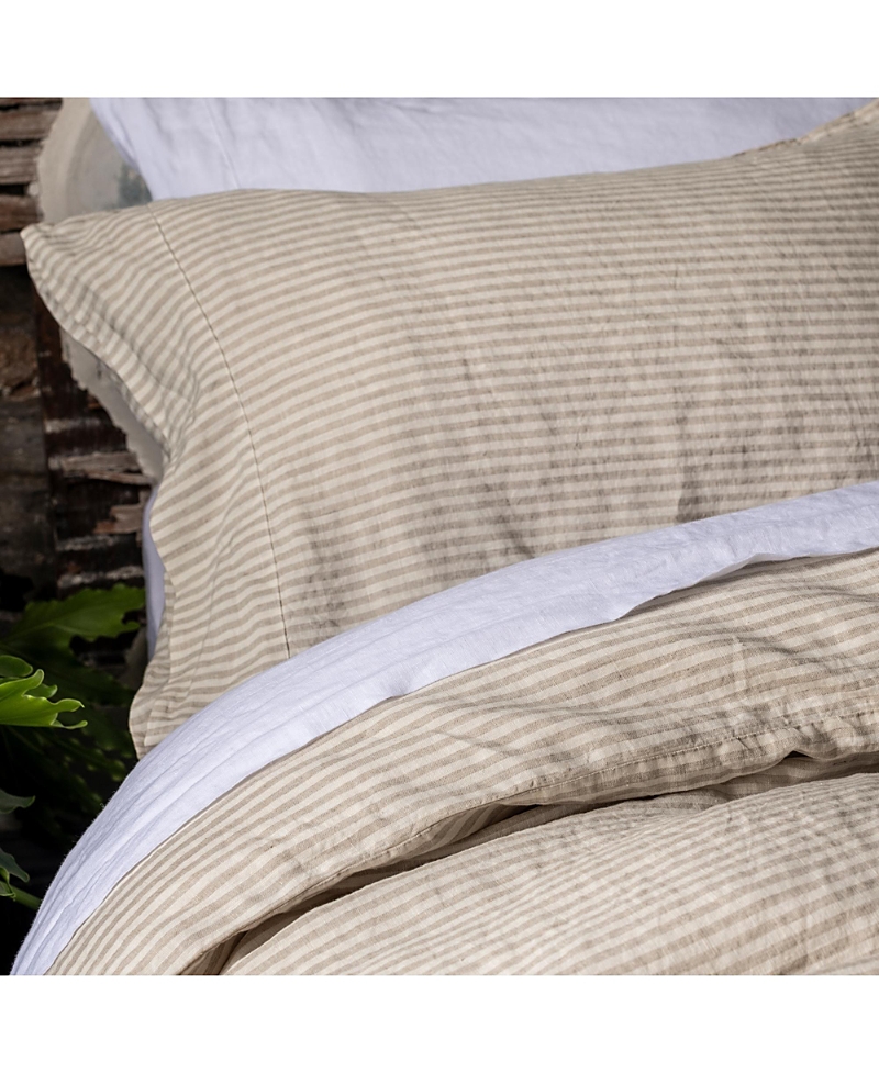 Piglet In Bed Stripe Linen Pillowcase Pair, King In Brown