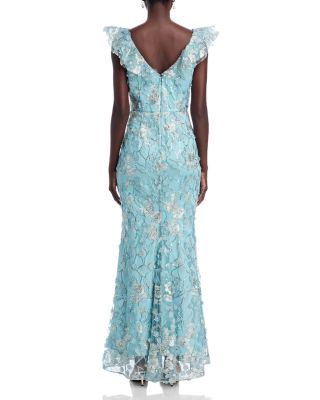 V-Neck 3D Flower Sleeveless Gown