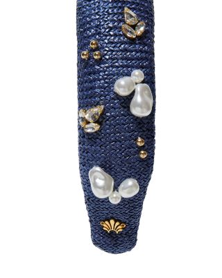Lele Sadoughi Slim Knotted Oasis Embellished Raffia Headband 