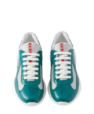 Men's Patent Leather and Technical Fabric America's Cup Sneakers in Light Green