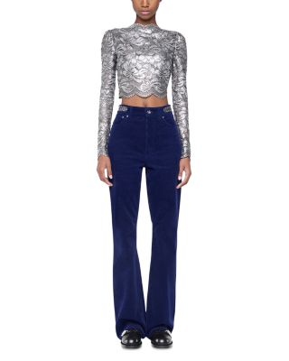 Long Sleeve Metallic Lace Top