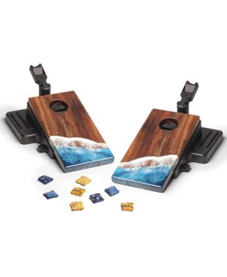The Beach Epoxy Resin Mahogany Pathfinder ART Mini Tabletop Cornhole Game