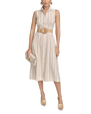Linen Blend Belted A Line Dress