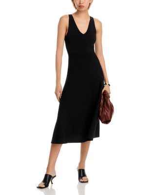 V Neck Knit Fit and Flare Midi Dress