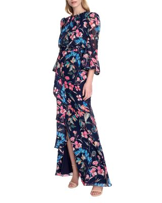 Long Sleeve Cascading Ruffle Gown