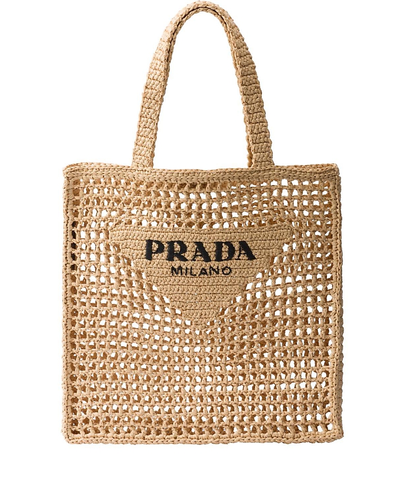Prada Triangle-logo Raffia Tote Bag In Brown