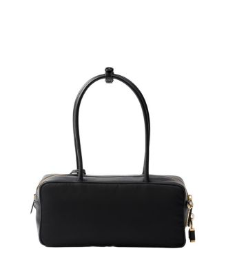 Re-Nylon and Leather Small Top-Handle Bag with Padlock