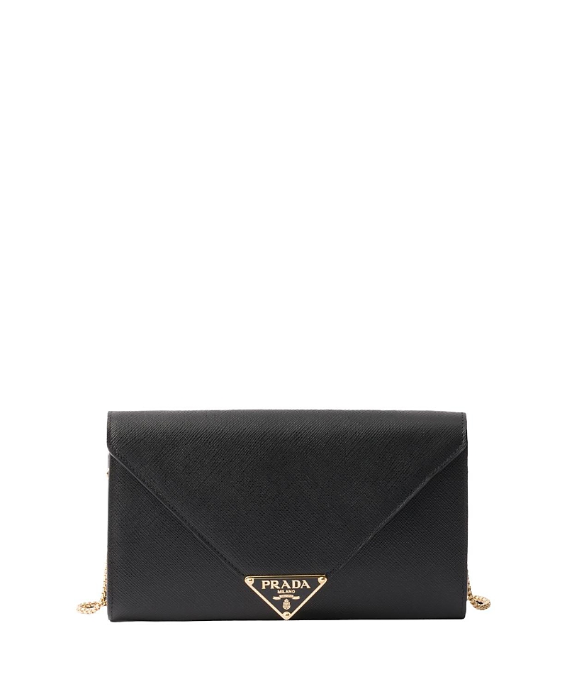 Prada Womens Black Saffiano Leather Envelope Clutch Bag In Black