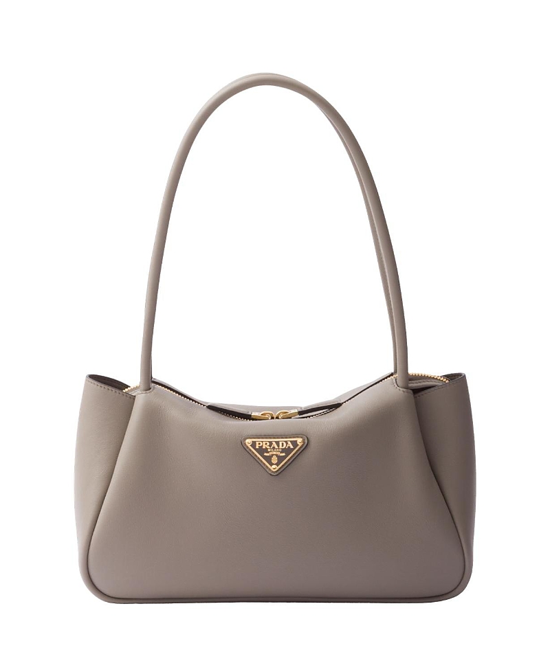 Prada Womens Grey Brand-plaque Medium Leather Shoulder Bag