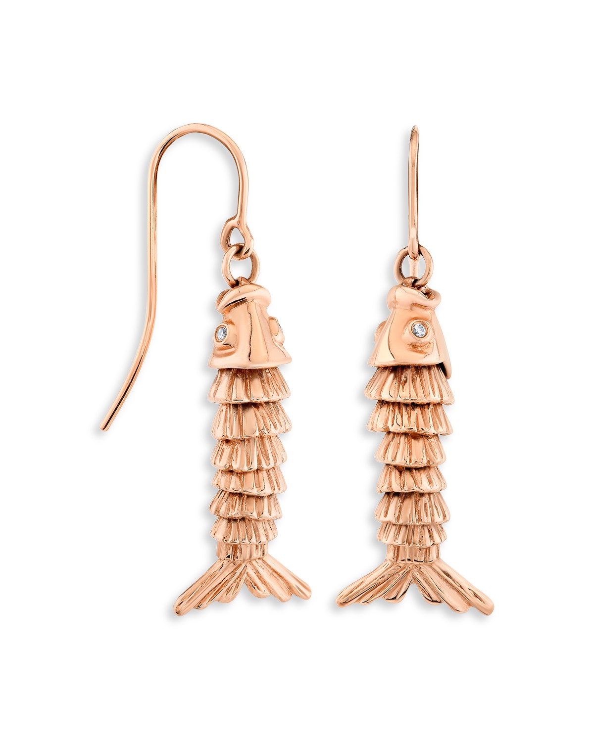 14K Rose Gold Diamond Accent Fish Drop Earrings
