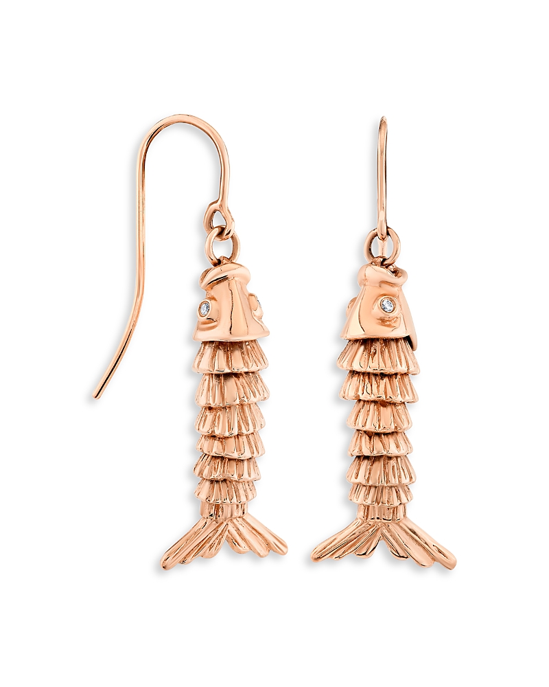 Sydney Evan 14k Rose Gold Diamond Accent Fish Drop Earrings In Gold