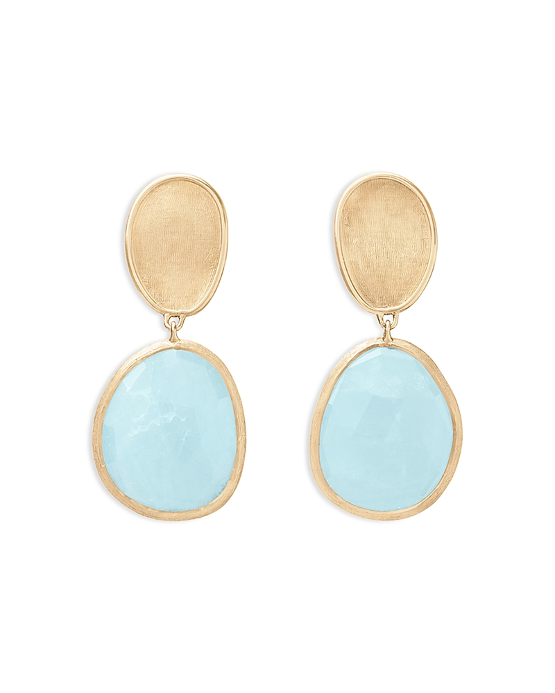 Marco Bicego 18k Yellow Gold Lunaria Aquamarine & Textured Disc Drop Earrings