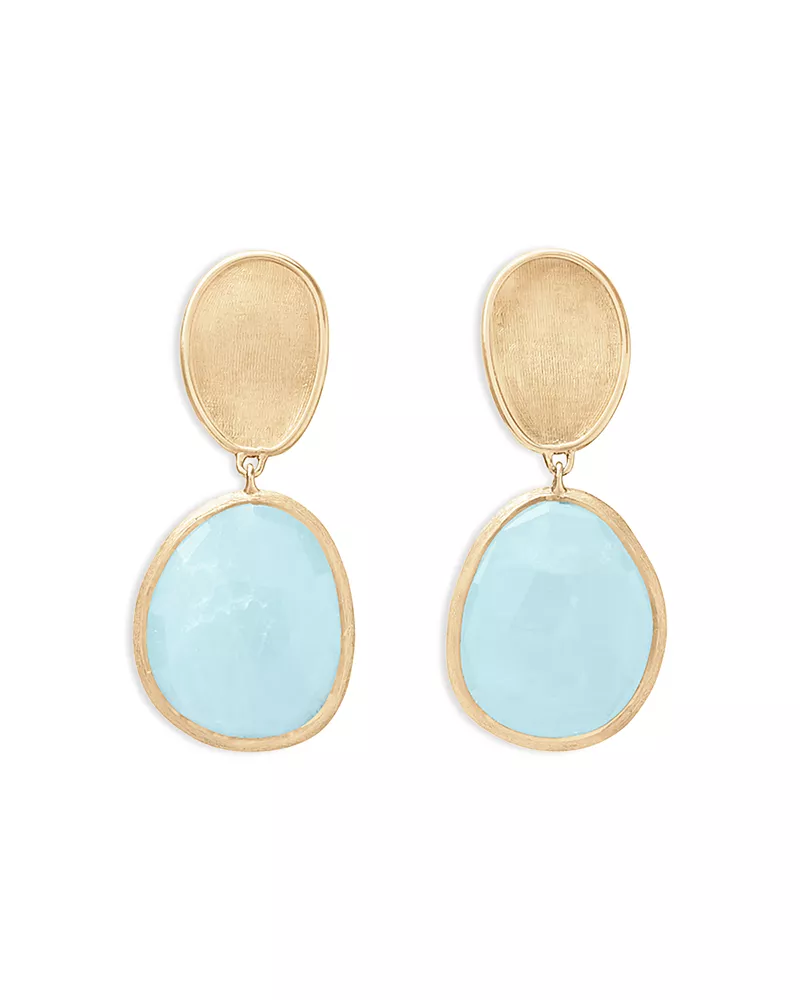 Marco Bicego 18K Yellow Gold Lunaria Aquamarine & Textured Disc Drop Earrings