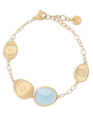 18K Yellow Gold Lunaria Aquamarine & Textured Disc Link Bracelet