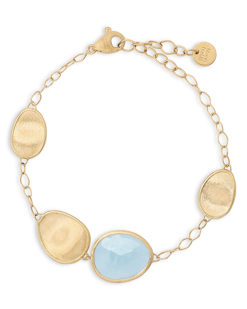 Marco Bicego 18K Yellow Gold Lunaria Aquamarine & Textured Disc Link Bracelet