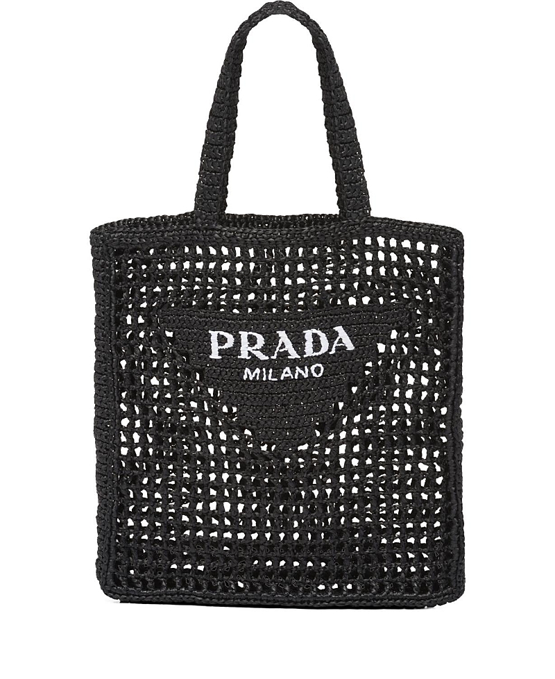 Prada Womens Black Logo-embellished Crochet Viscose Tote Bag In Black