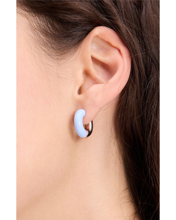 Interlock Cubic Zirconia Half Blue Huggie Hoop Earrings