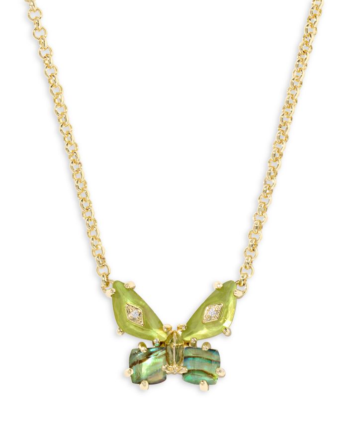 Bianca Butterfly Gold Green Mix Short Pendant Necklace, 16"-19"