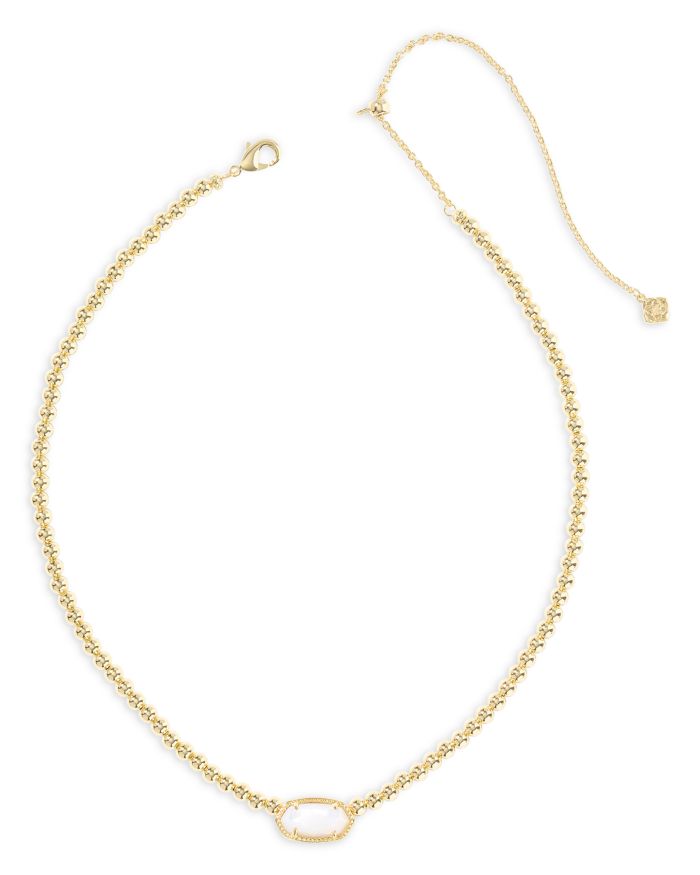 Elisa Gold Ivory Mother of Pearl Beaded Necklace, 14.5"-18.5"