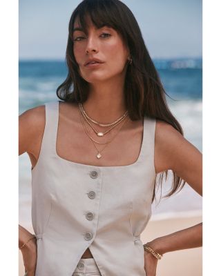 Elisa Gold Ivory Mother of Pearl Beaded Necklace, 14.5"-18.5"