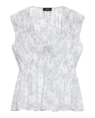 Silk Ruched V Neck Top