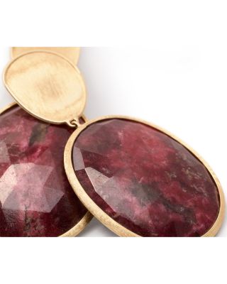 18K Yellow Gold Lunaria Thulite Oval Drop Earrings