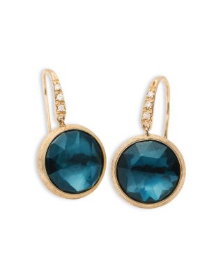 18K Yellow Gold Jaipur Color London Blue Topaz & Diamond Drop Earrings