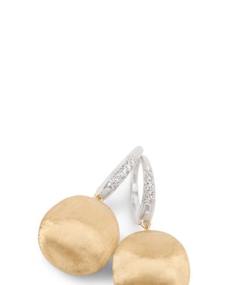 18K White & Yellow Gold Africa Diamond & Textured Disc Drop Earrings