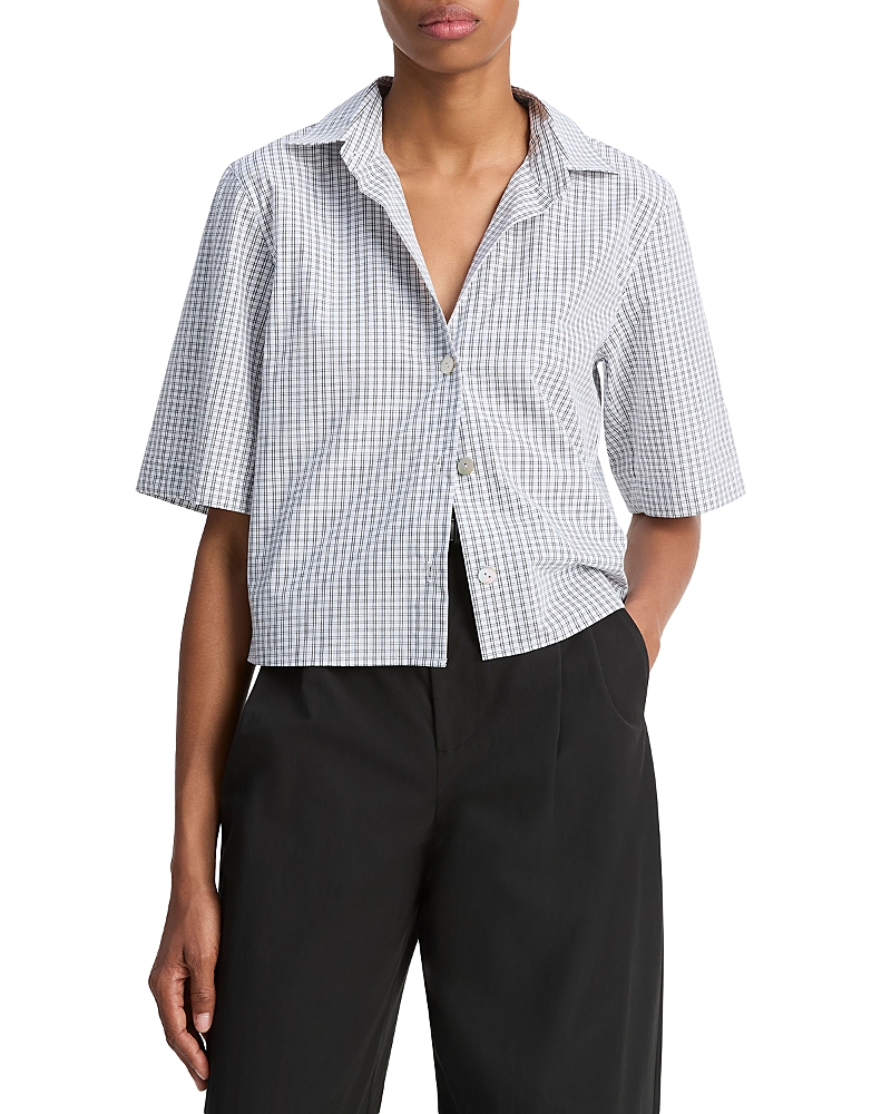 Vince Check Cotton Crop Button-up Shirt