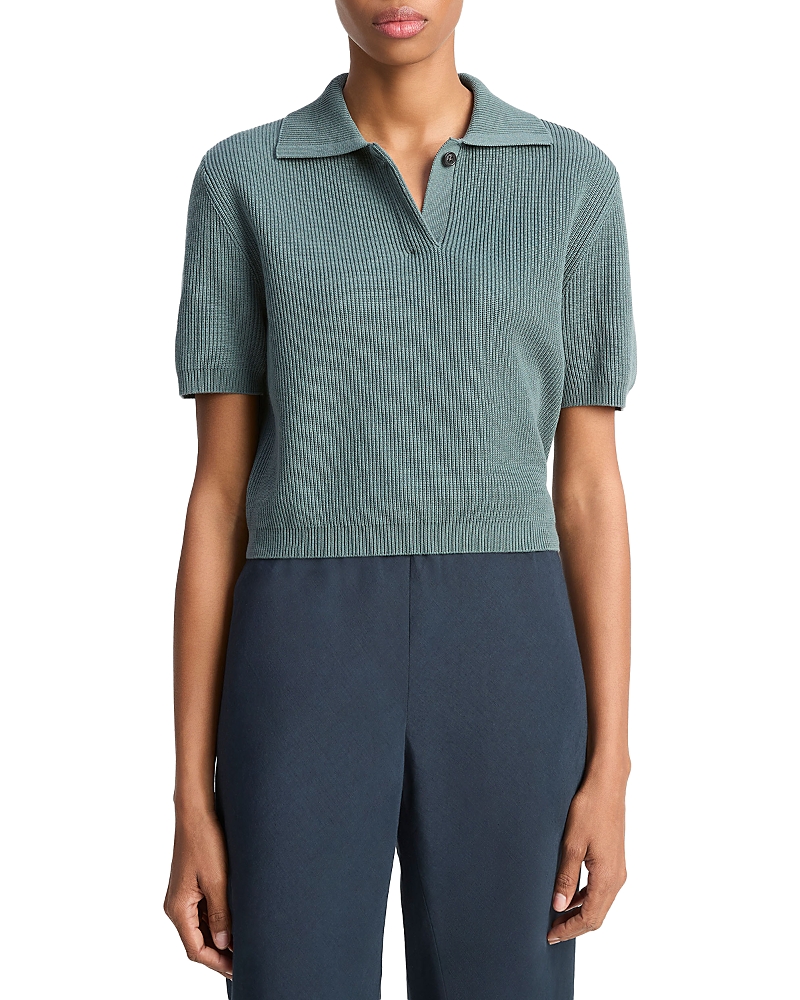 Vince Ribbed Short Sleeve Polo Sweater