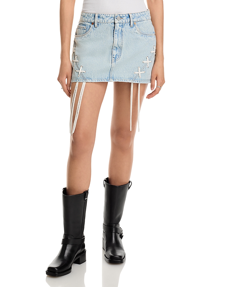 Blanknyc Lace-up Denim Micro Miniskirt In Blue