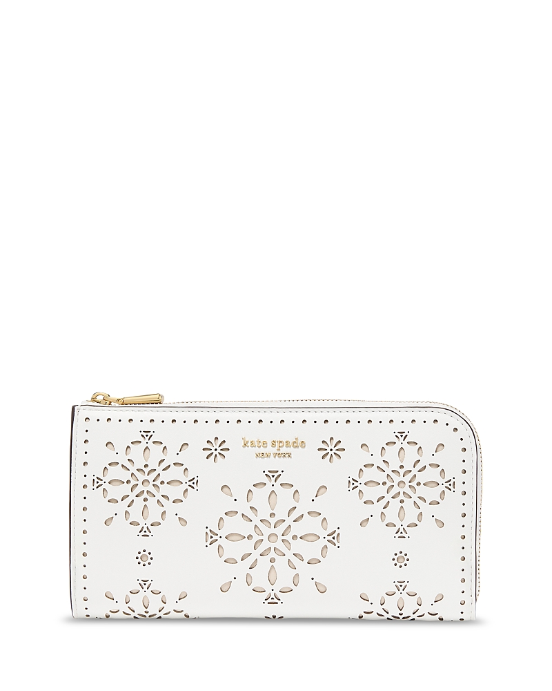 Kate Spade New York Devin Spade Flower Perforated Leather Zip Around Continental Wallet