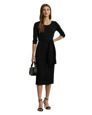 Ralph Lauren - Tie Front Cotton Blend Crewneck Dress