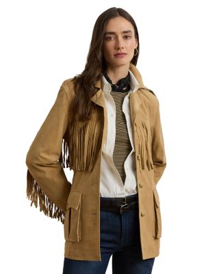 Ralph Lauren Fringe Trim Belted Goat Suede Jacket