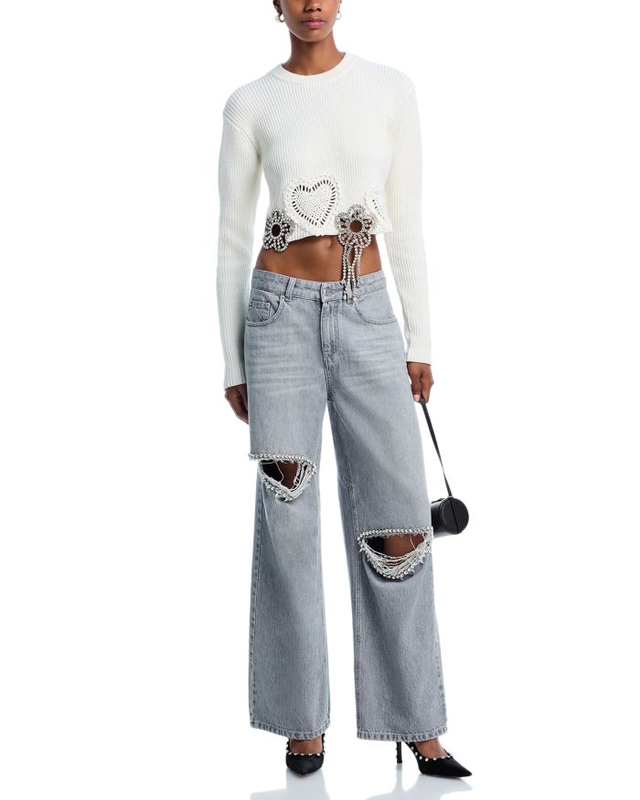 Crystal Crocheted Flower Cropped Sweater