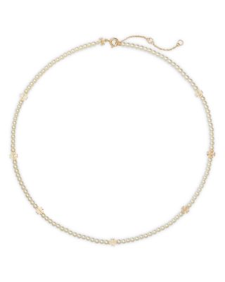 Kira Double T &amp; Imitation Pearl Collar Necklace, 16&amp;quot;-18&amp;quot; 
