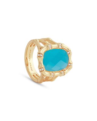 Pav&eacute; & Turquoise Bamboo Cocktail Ring