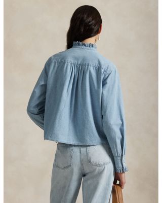 Ruffle Trim Chambray Top