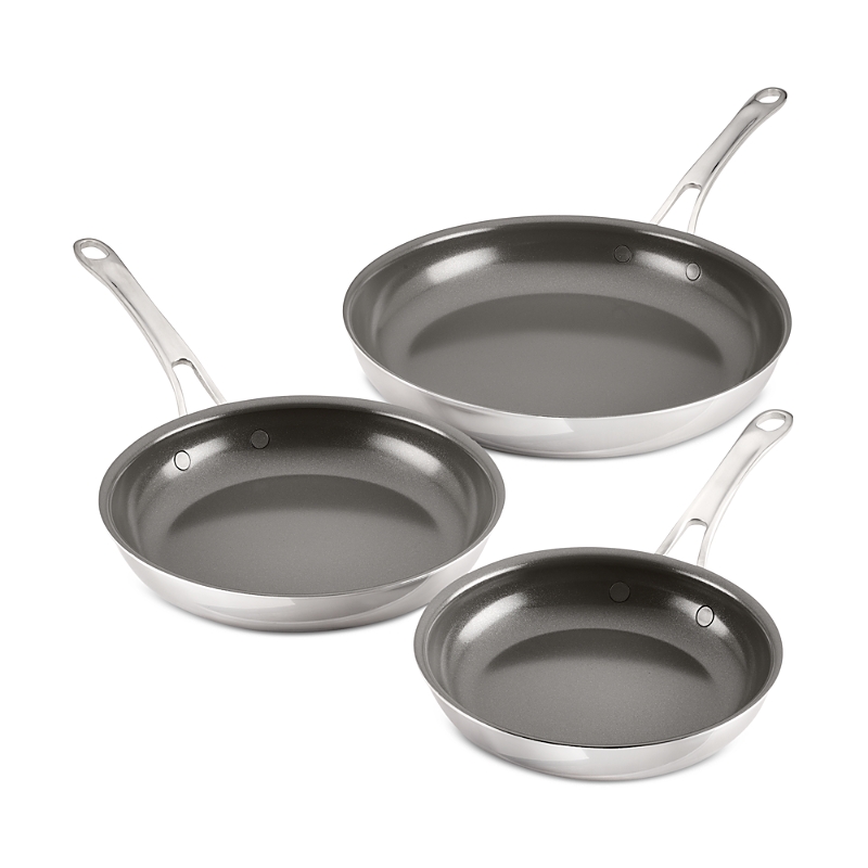 Anolon Everlast Stainless Steel Ceramic Nonstick 3 Piece Frying Pan Set In Metallic
