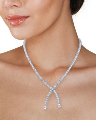 Cubic Zirconia Crossover Necklace, 16"