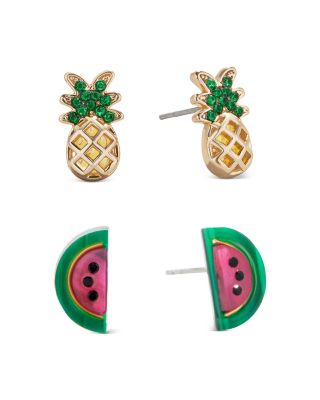 Pick Of The Tropics Pav&eacute; Pineapple & Watermelon Slice Stud Earrings, Set of 2 