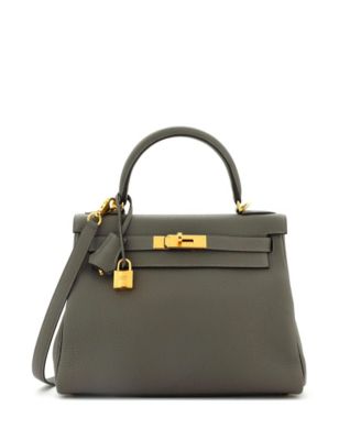 Pre-Owned HERMÈS - Kelly 28 Handbag Grey Clemence with Gold Hardware