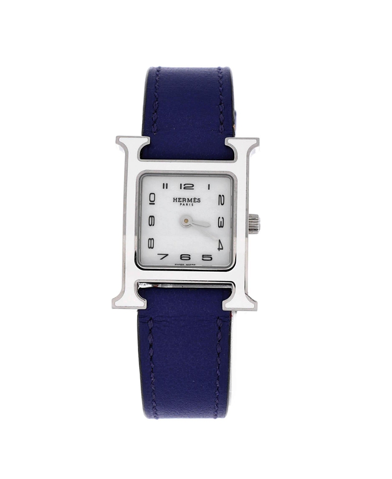 Pre-owned Pre-owned Hermes Hermes Heure H Quartz Watch In Plated Metal And Leather 21mm In White