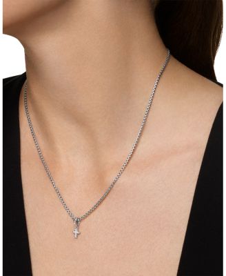 Micro Pav&eacute; Cross Amulet in Sterling Silver with Diamonds, 8mm