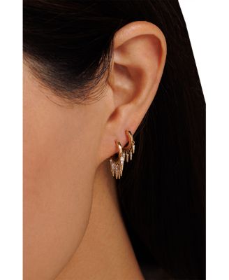 14K Yellow Gold Diamond Fringe Huggie Hoop Earrings