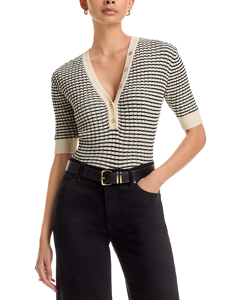 Frame The Stripe V Neck Sweater In Multi