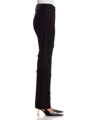 The Embellished Vertical High Rise Jeans in Black