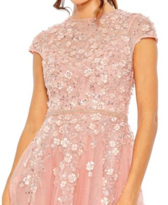 High Neck Cap Sleeve Embellished A-Line Gown